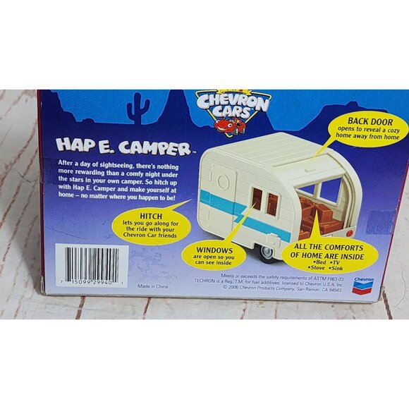 Mint Condition 2006 Vintage The Chevron Cars Hap E. Camper with Hitch & Original - Picture 9 of 12